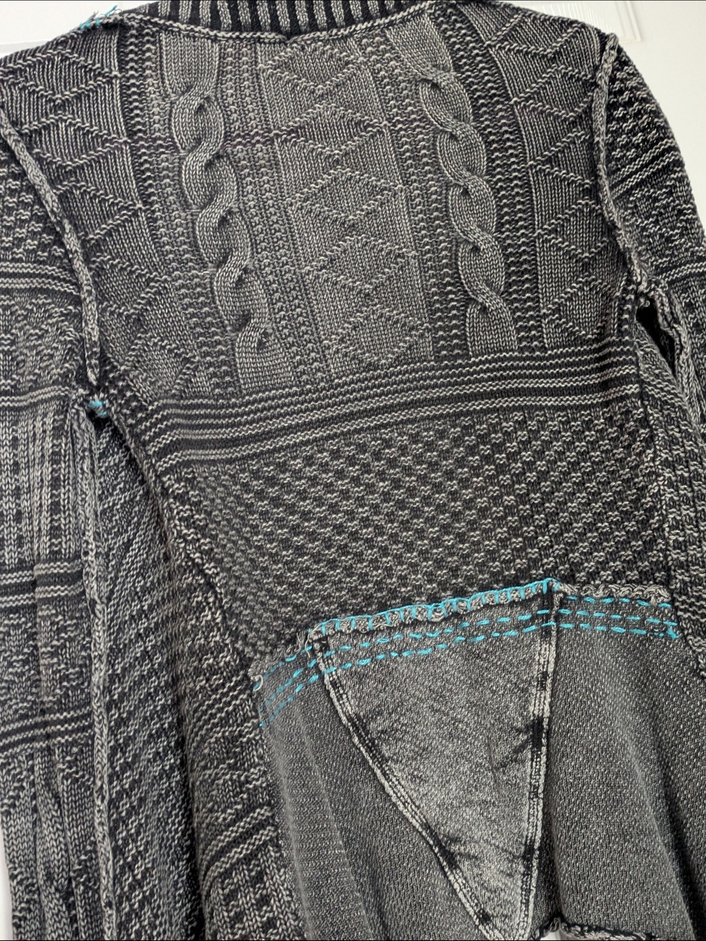 Free People All Washed Out Cardigan Sweater Grey Black with Blue Stitching XS - Picture 7 of 9